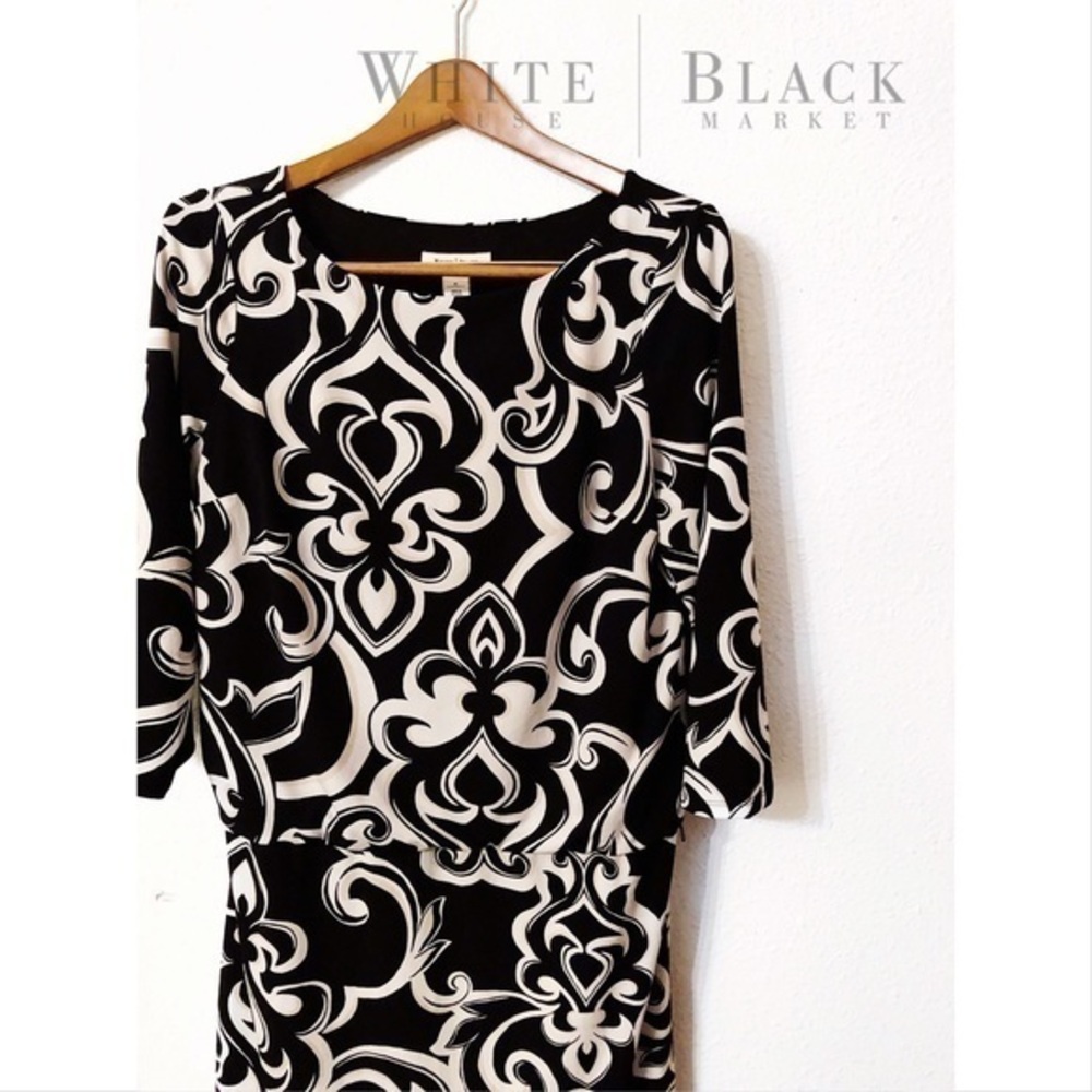 White House Black Market blouson damask dress